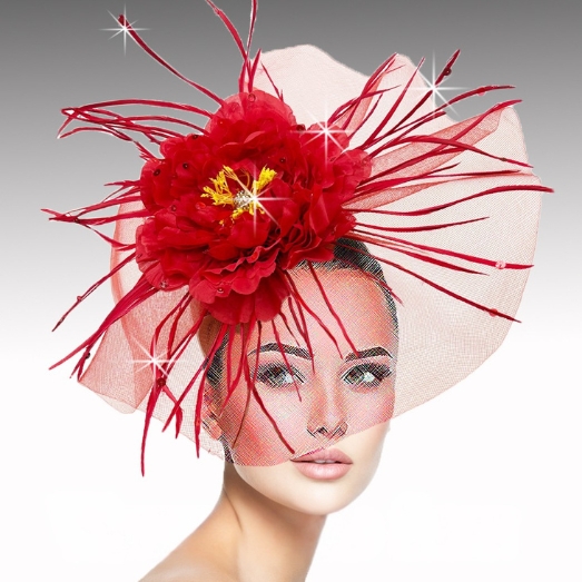 FA3463 SINGAPORE-RED Church Fascinator