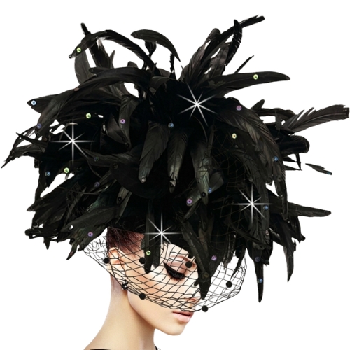 Church Hat 3517 REGALIA feather-BLACK