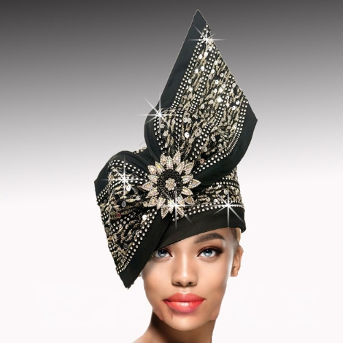 Church Hat 3522 Notre Dame church pillbox-black-silver