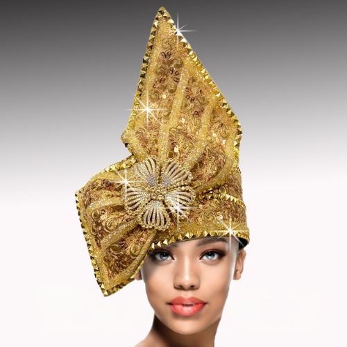 Church Hat 3522 Notre Dame church pillbox-Gold