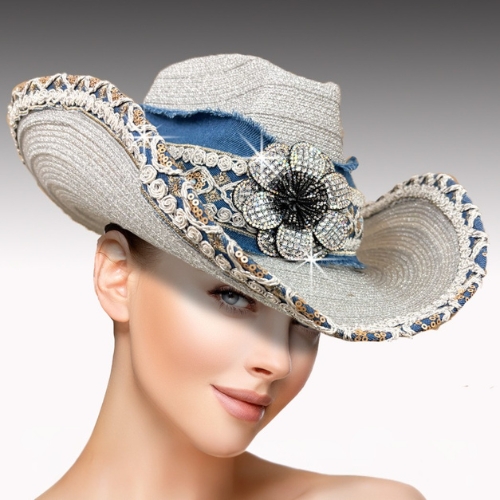 SC3523 Desert Flower Cowboy Hat-Silver Mix