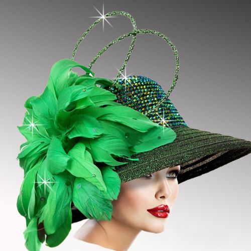 Church Hat 3537-Emerald Pheasant Cloche Hat