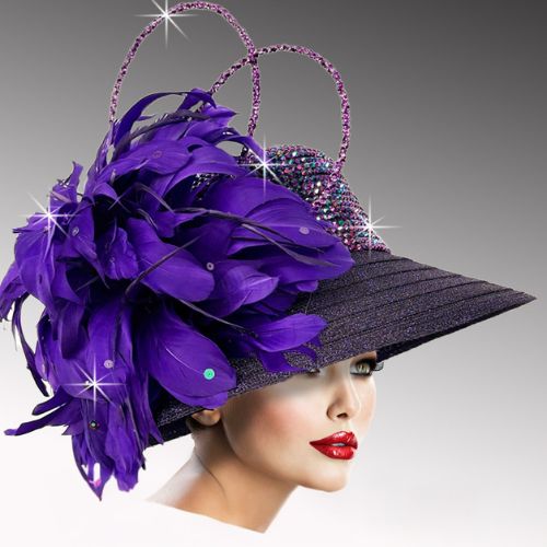 Church Hat 3537-Purple Pheasant Cloche Hat
