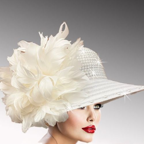 Church Hat 3537-Winter White Pheasant Cloche Hat
