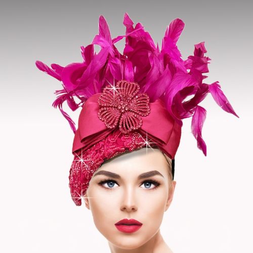 FA3540-Fuchsia Flamingo Feather Fascinator