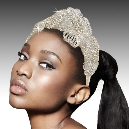 FA3541 Indira Headband Fascinator-White Crystal