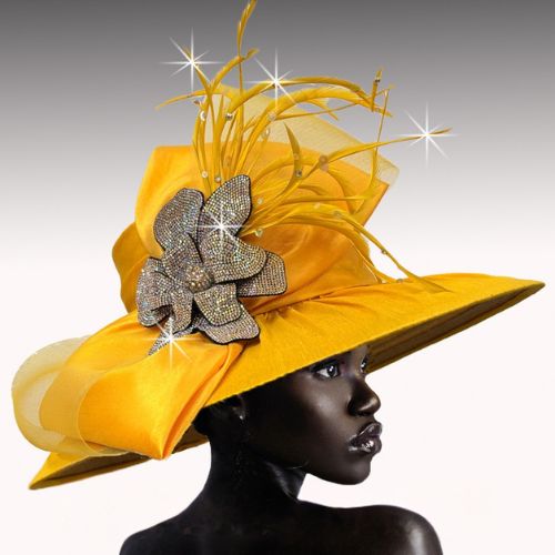 Church Hat 3550-Canary Yellow (Elvia Draped Brim Hat)