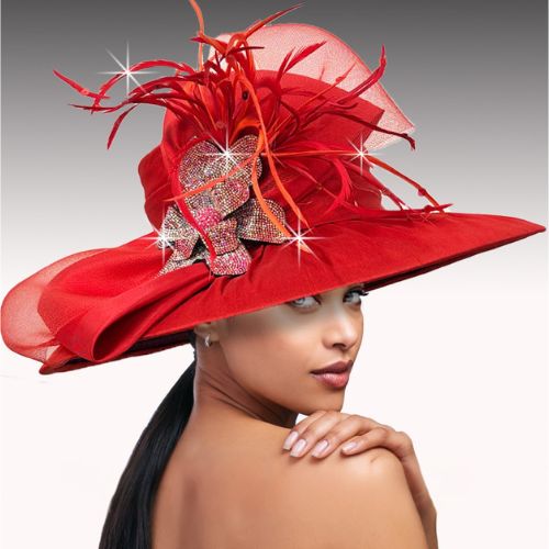 Church Hat 3550-Red (Elvia Draped Brim Hat)