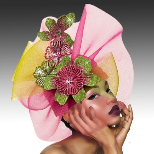 Church Hat 3551-fuchsia-lime (Crystal Corsage Bubble)