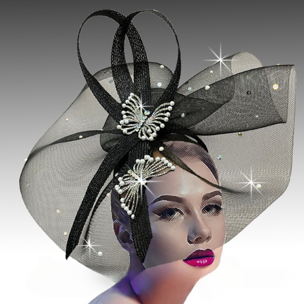 FA2954 FANTASIA-BLK ( Butterfly  Headband Fascinator ) Church Fascinator