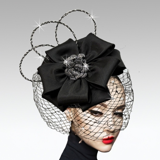 FA3394 LOURDES-BLACK Church Fascinator