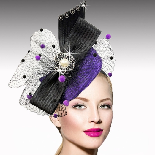 FA3407 MARJORIE-PURPLE-BLACK Church Fascinator