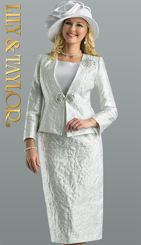 Lily And Taylor 4652-H ( 3pc Jacquard Womens Sunday Suit With Rhinestone Brooch And Clasp )-Hat