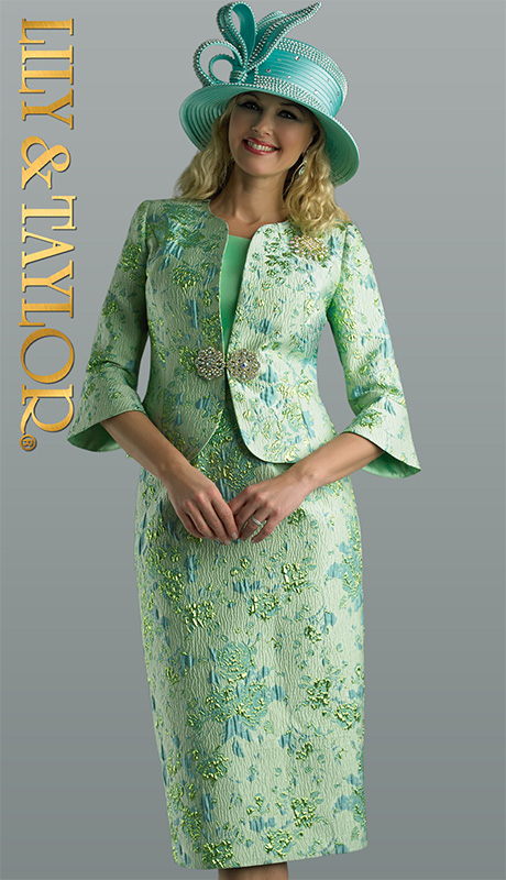 Lily And Taylor 4658-H ( 3pc Jacquard Ladies Church Suit With Embossed Floral Design )-Hat