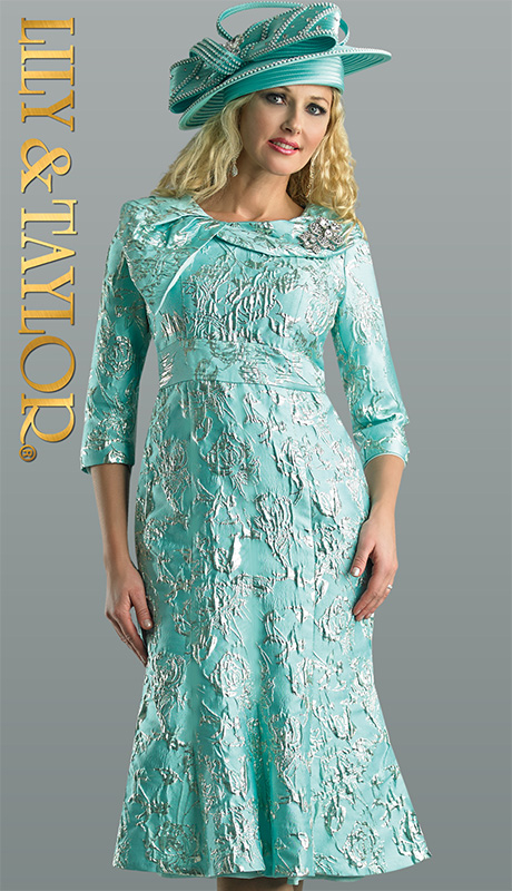 Lily And Taylor 4655-H ( 1pc Jacquard Ladies Church Dress With Metallic Embellishments )-Hat