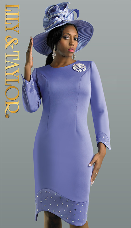 Lily And Taylor 4465-H ( 1pc Ponte Knit Ladies Church Dress With Rhinestones )-Hat