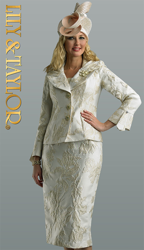 Lily And Taylor 4654-H ( 2pc Jacquard Ladies Church Dress With Oversize Bow On Shoulder )-Hat