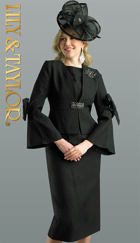 Lily And Taylor 4581-H ( 3pc Novelty Ladies Church Suit With Lace Sleeves And Rhinestones )-Hat