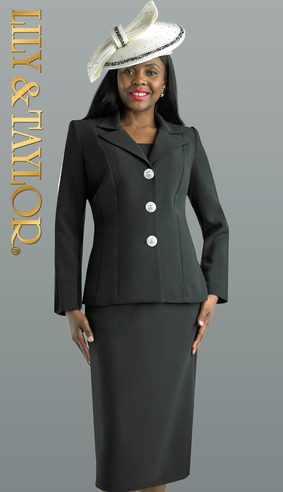 Lily And Taylor 3895-QS 2pc Novelty Crepe Church Suit With Offset Buttons 