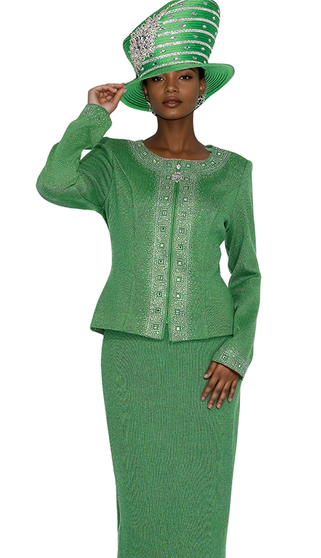 Champagne Italy Knit 5953-GRN-QS Church Suit for Women
