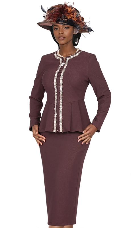 Elite Champagne Knit 5958-BRN-IH Church Suit for Women