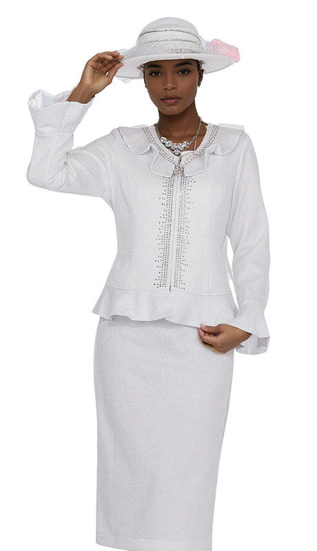 Elite Champagne Knit 5960-WHT-QS Church Suit for Women