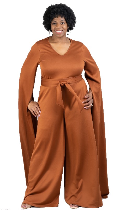 Karen T Designs 9168 ( 1pc Split Sleeve Belted Knit Jumpsuit )