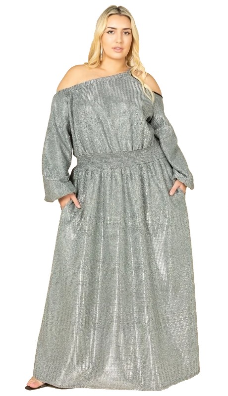 Karen T Designs 9176D ( 1pc Cold-shoulder Metallic Maxi Dress )