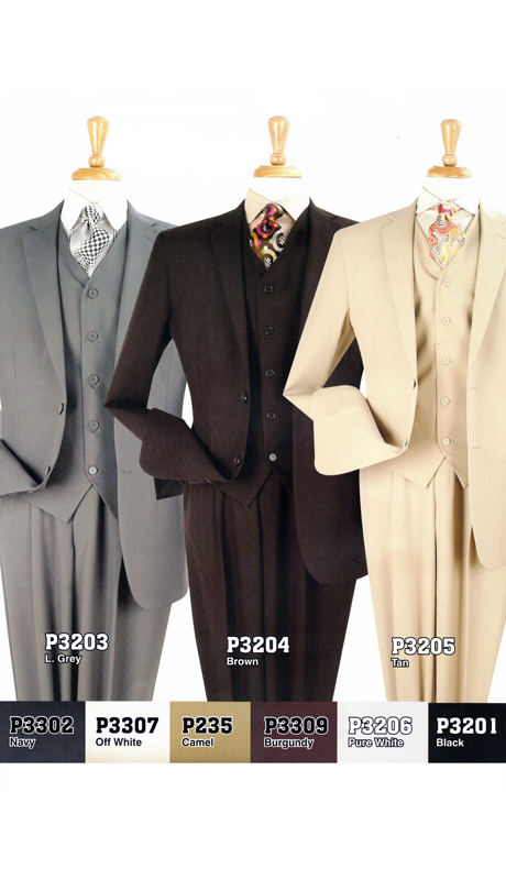Iconic P3203 ( 3pc 2 Button Suit With Vest, Side Vents And Flat Front Pants )