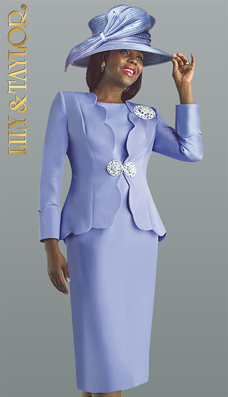 Lily And Taylor 4585-LAV-H ( 3pc Novelty Skirt Suit With Jeweled Clasp And Brooch )-Hat