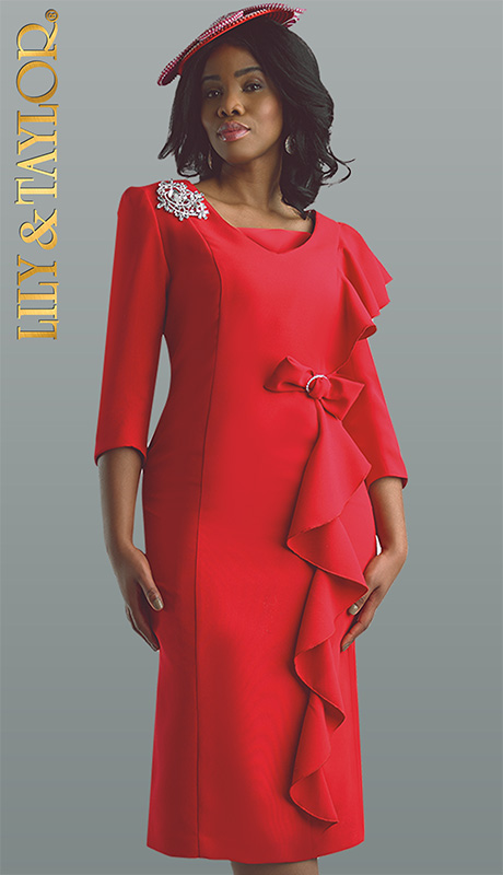 Lily And Taylor 3943 ( 1pc Fiona Crepe Church Dress With Ruffle Hang )