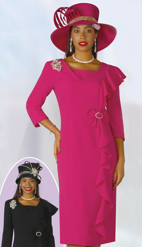 Lily And Taylor 3943-FU ( 1pc PeachSkin Womens Church Dress With Brooch And Ruffle Design )-Hat