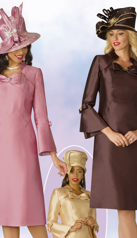 Lily And Taylor 4124-MGB ( 1pc Ladies Church Dress With Bell Sleeves And Bow Adornment )-Hat