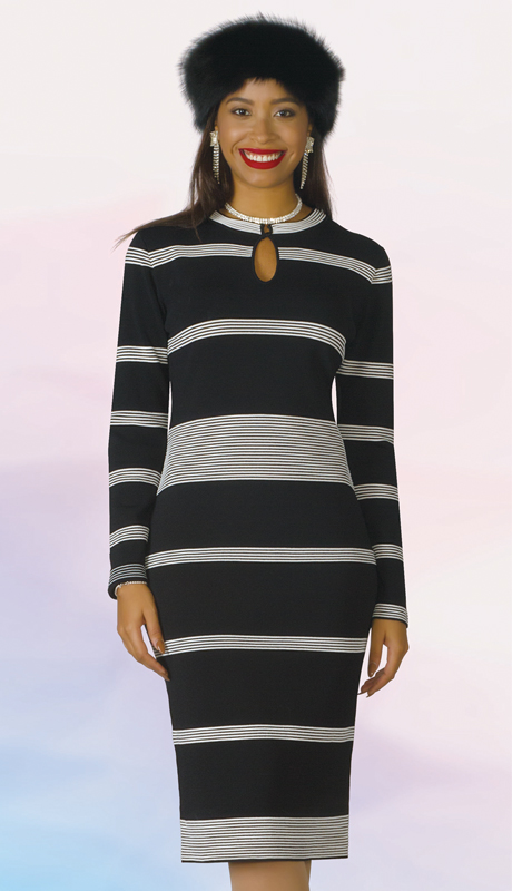 Lily And Taylor 613-BI ( 1pc Knit Womens Striped Church Dress )-Hat