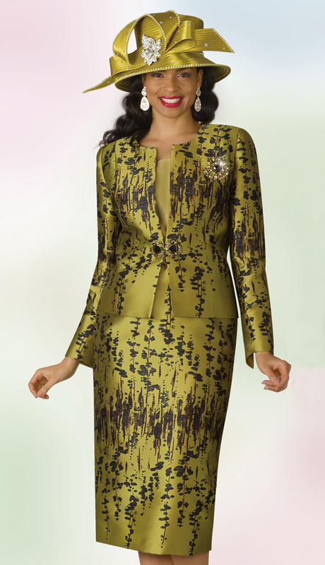 Lily And Taylor 4214-KB ( 3pc Novelty Womens Church Suit With Print Design And Brooch )-Hat