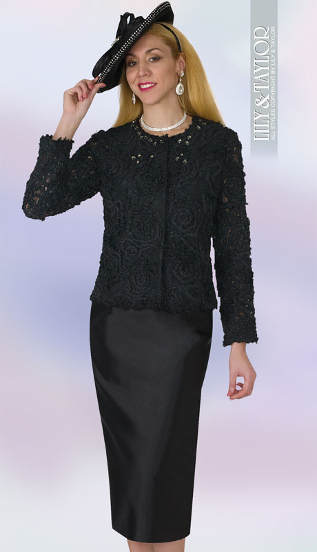 Lily And Taylor 3843-BL ( 3pc Silk Novelty Womans Sunday Suit With Beautiful Lacey Top ) - Hat