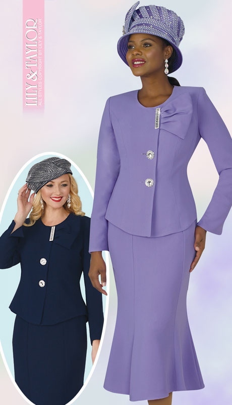 Lily And Taylor 4080-LA ( 2pc Womens Peach Skin Sunday Suit With Jacket, Large Bow And Jeweled Neckline Clasp ) - Hat