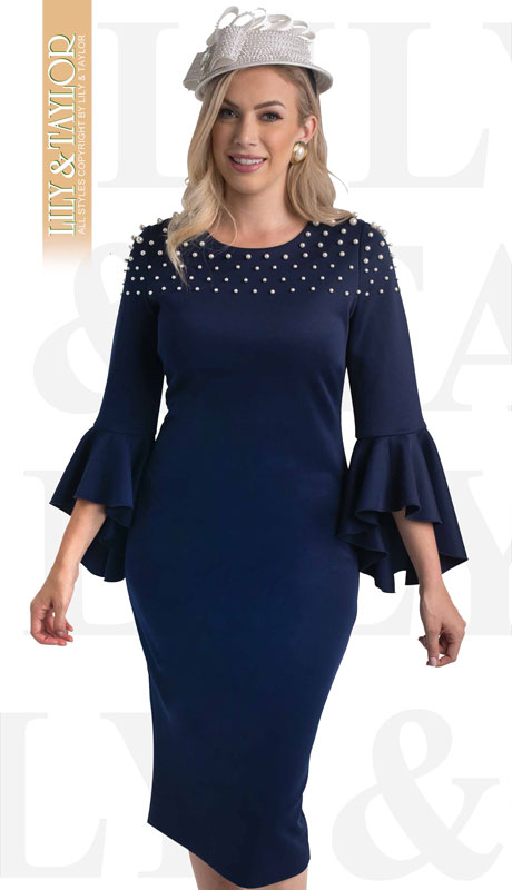 Lily And Taylor 4460-NA ( 1pc Knit First Lady Dress With Ruffled Sleeves And Pearl Accents ) - Hat