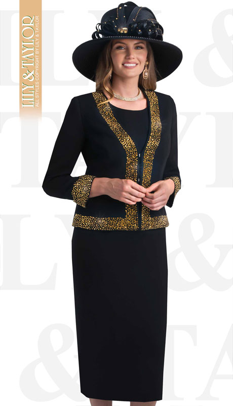 Lily & Taylor 4434-BL ( 3pc French Crepe Womans Skirt Suit With Jeweled Trim ) - Hat