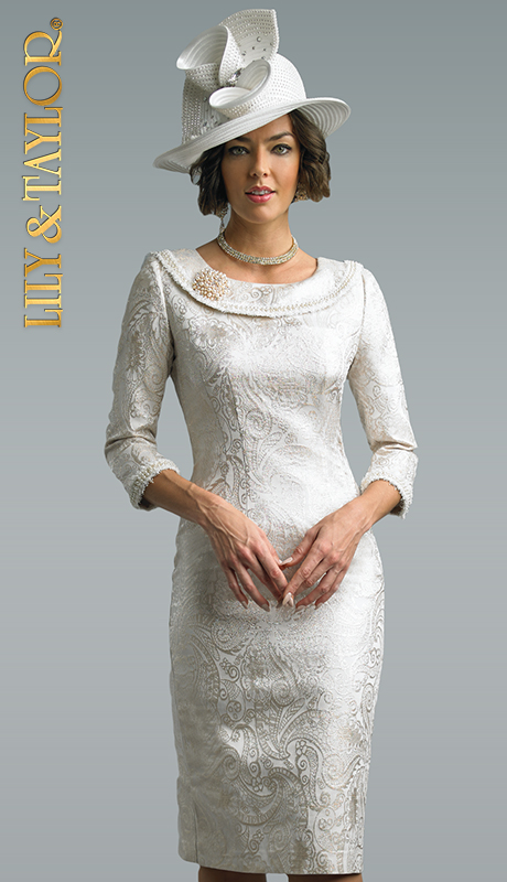 Lily And Taylor 4887 ( 1pc Jacquard Church Dress With Deluxe Pearl Trims ) - Hat