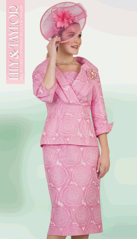 Lily And Taylor 4428 ( 2pc Novelty Ladies Sunday Suit With Decorative Collar, Beautiful Patterning, And Ornamental Broach )-Hat