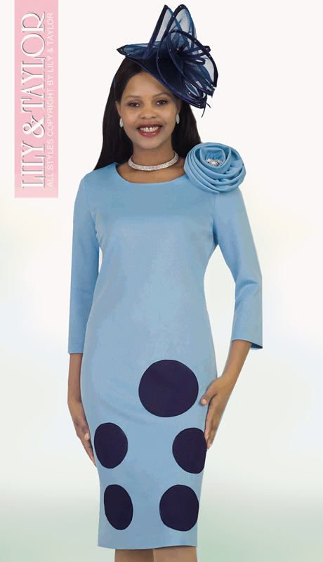 Lily And Taylor 4499 ( 1pc Ponte Knit First Ladies Dress For Church With Modern Polka Dot Design And Stunning Detachable Broach )-Hat 