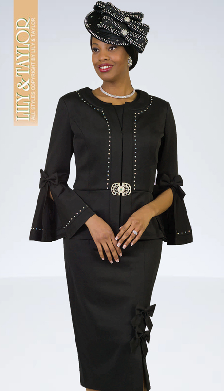 Lily And Taylor 4199-BK-IH ( 3pc Scuba Knit Church Suit )-Hat