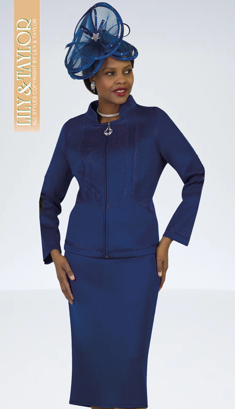 Lily And Taylor 4953-RO-IH ( 2pc Scuba Knit Ladies Sunday Suit With Rhinestone Accented Jacket )-Hat