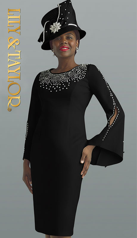 Lily And Taylor 3889-BLK-QS Ladies Church Dress