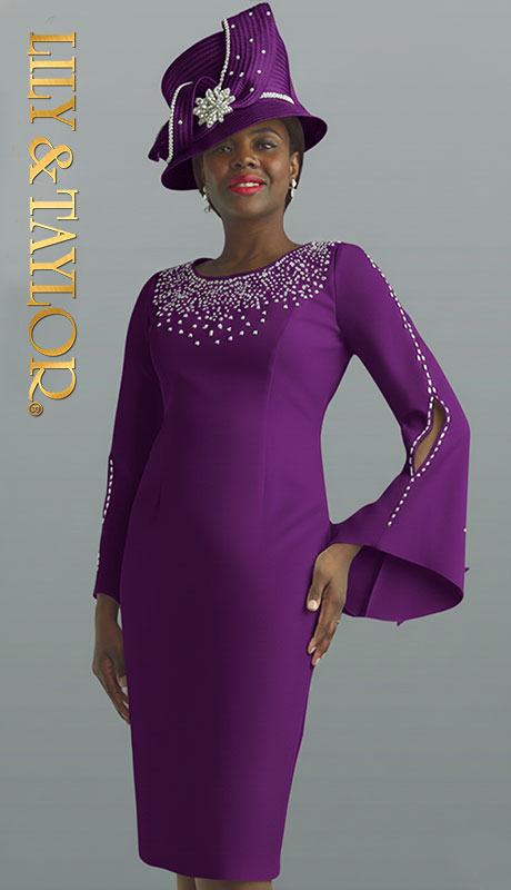 Lily And Taylor 3889-PUR-QS Ladies Church Dress
