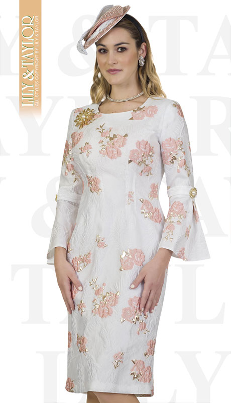 Lily And Taylor 4533-RO ( 1pc Novelty Ladies Brocade Church Dress With Jeweled Brooch )-Hat