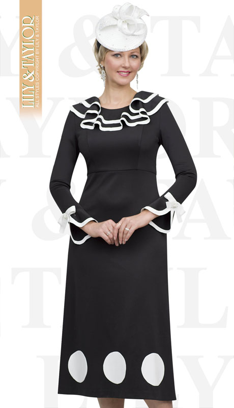 Lily And Taylor 4510-BL ( 1pc Ponte Knit First Lady Dress With Striped Ruffle Trim )-Hat