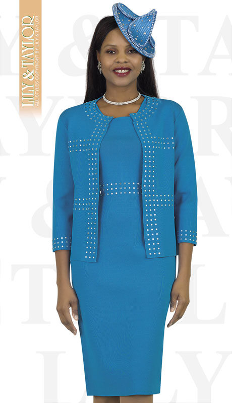 Lily And Taylor 661-TU ( 2pc Ponte Knit First Lady Dress And Jacket )-Hat