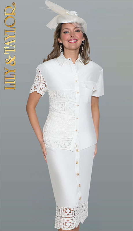 Lily and Taylor 5047-WHT Ladies Church Suit